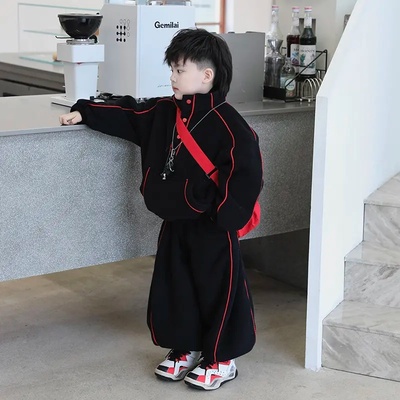 男童套装2025新款帅气加绒运动服