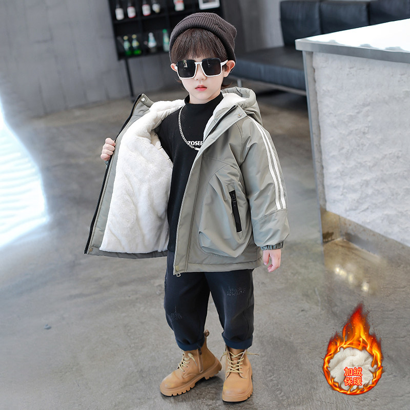 男童冬季加绒加厚连帽派克服