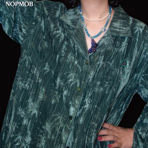 NOPMOB宽松新中式长袖丝绒衬衫