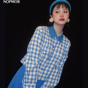 套装 复古vintage原创设计感蓝色格子长袖 连衣裙 格林少女 NOPMOB