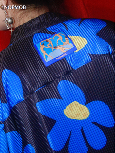 NOPMOB 蓝色大花花 原创设计感压褶皱宽松大码显瘦短袖衬衫套装女