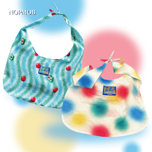 NOPMOB 波浪印花emoji苹果表情轻便帆布托特斜挎大包包 苹果小绿