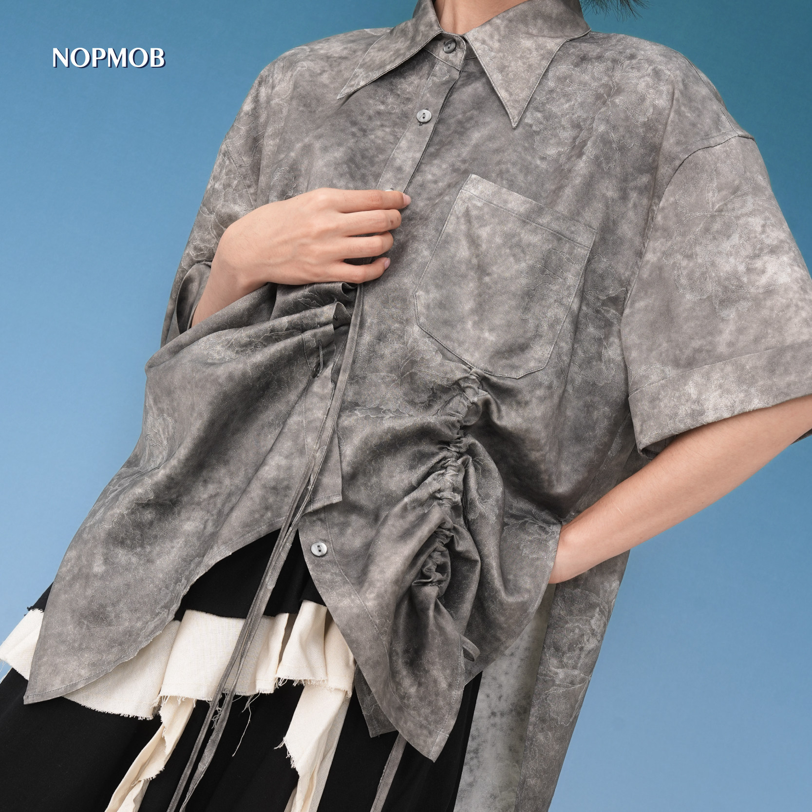 NOPMOB泼墨扎染不规则短袖衬衫