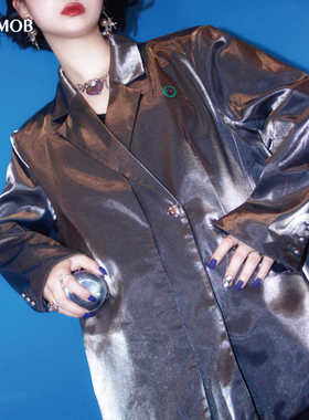 NOPMOB 银翼杀手亮闪闪偏光金属光泽色复古设计感时髦宽松西装女