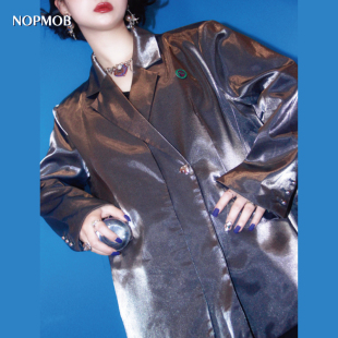 NOPMOB 女 银翼杀手亮闪闪偏光金属光泽色复古设计感时髦宽松西装