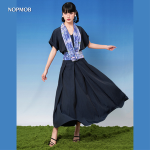 NOPMOB 南法假日 莫奈睡莲油画法式浪漫收腰解结构短袖连衣裙女夏