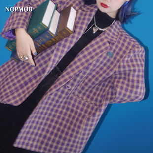 上衣外套 复古学院紫棕色格子羊毛呢宽松西装 NOPMOB 沉默舞台剧