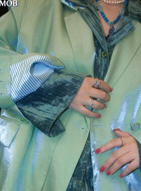 NOPMOB 薄荷曼波 原创复古设计感时髦亮闪闪宽松西装外套秋季新款