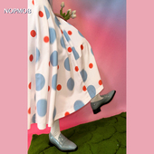 红蓝波点 蓝色圆点短袖 西装 NOPMOB 两件整套装 A字型百褶长半裙女