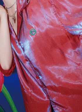 NOPMOB 尤加利玫瑰 原创缎面衬衣女夏新款偏光红色小众设计感衬衫