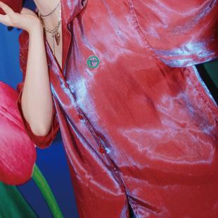 NOPMOB 尤加利玫瑰 原创缎面衬衣女夏新款偏光红色小众设计感衬衫