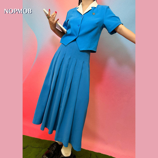 NOPMOB 昭和蓝少女 复古原创设计感色日系港风西装短袖衬衫套装女