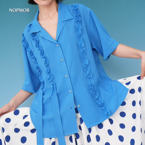 NOPMOB冰蓝湖泊短袖宽松衬衫