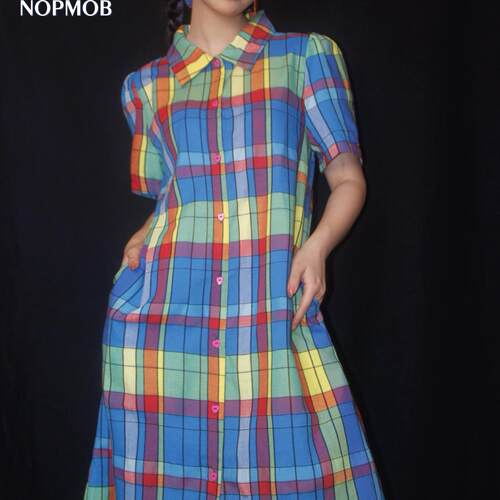 NOPMOBA字型衬衫连衣裙棉质格子