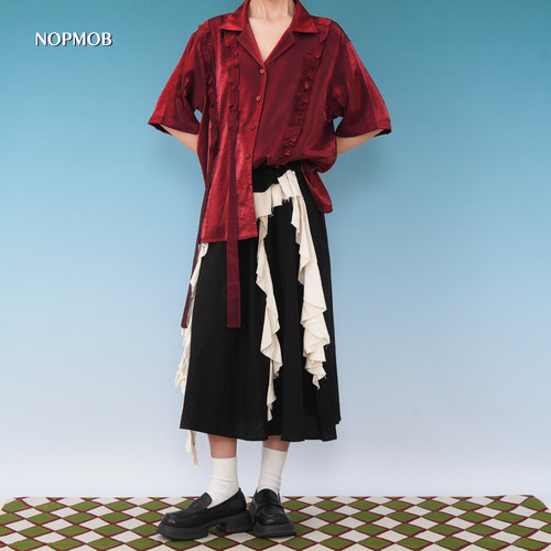 NOPMOB黑红色偏光短袖宽松衬衫
