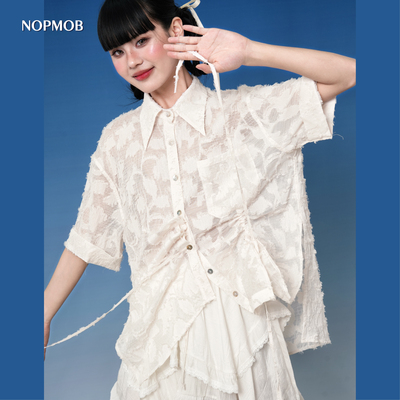 NOPMOB 夏日花序 白色别致解构结构抽绳不规则小众设计感短袖衬衫