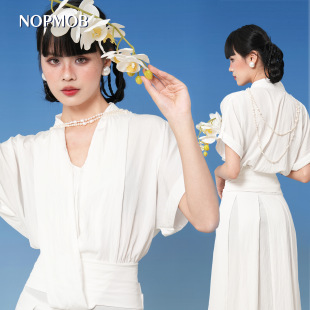 NOPMOB 白色雕塑 法式浪漫度假风气质收腰解结构短袖连衣裙女夏