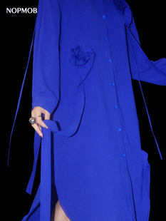 显瘦衬衫 原创立体花朵设计感宽松大码 连衣裙 克莱因蓝玫瑰 NOPMOB