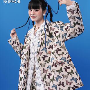 新款 NOPMOB 外套套装 提花原创设计复古宽松慵懒西装 秋 彩色小蝴蝶