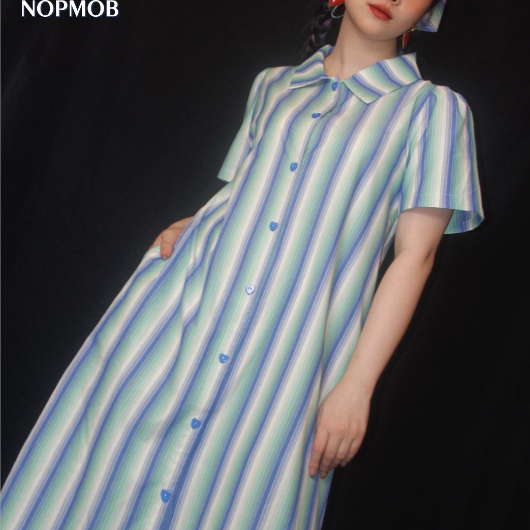 文艺复古A字型长条纹衬衫连衣裙