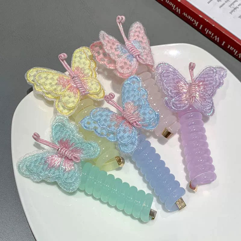 蝴蝶电话线发圈扎马尾发绳泡泡辫编发头绳高弹力橡皮筋头饰多彩色