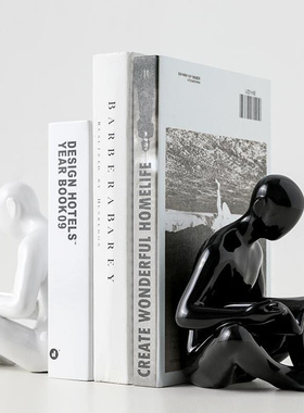 北欧创意简约书靠艺术陶瓷书夹书房办公室桌面家居装饰书立摆件