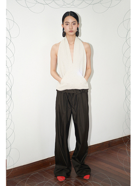 ENK SH 两色 真丝花苞宽松抽绳直筒长裤