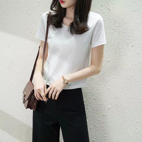 小个子全棉短款丝光棉T恤女