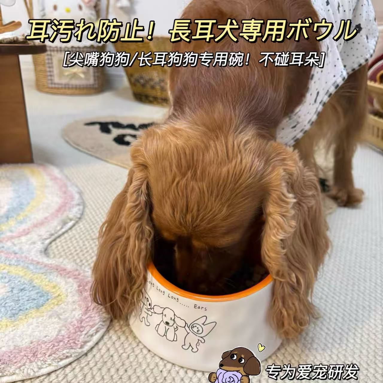 大耳朵狗专用陶瓷碗腊肠狗美卡可卡布泰迪西施长嘴狗食品级釉下彩