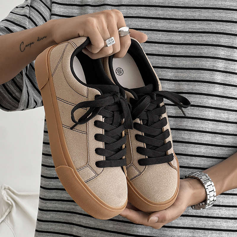 新款磨砂皮帆布鞋男士潮韩版原宿学生滑板鞋新款小众休闲运动板鞋