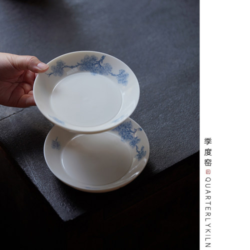 季度窑日式釉中青花壶承杯盘苍松