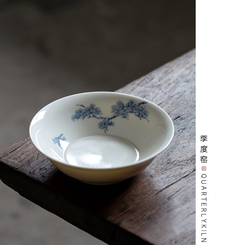 季度窑日式壶承小壶承盘干泡台茶盘茶承老碗德化青花手绘深水壶承