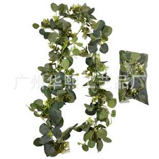 新款直销亚马逊人造桉树叶仿真尤加利金钱叶藤条藤曼装饰花环门饰