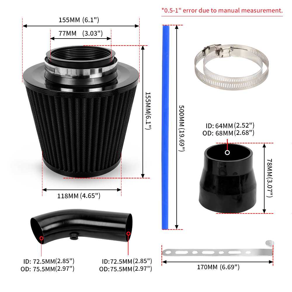 新款直销汽车空气滤清器改装76mm铝合金滤芯器冷空气进气过滤器感