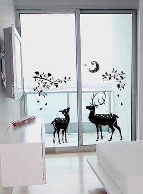 新款直销9WOR阳台玻璃推拉门贴纸黑色蒲公英卧室玻璃窗户装饰贴画