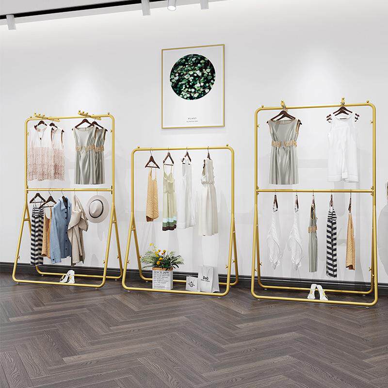 新款直销轻奢金色服装店展示架双层货架童装架落地式简约正挂侧挂