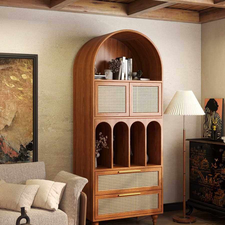 新款直销美式轻奢拱形书柜简约侘寂风编藤抽屉收纳置物法式复古实,住宅家具,角柜,淘宝优惠券,粉丝福利购,淘宝优惠卷