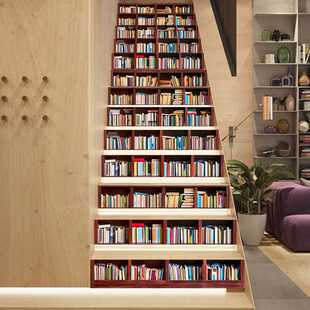新款直销跨境虾皮仿真书柜楼梯贴即剥即离墙贴台阶楼梯踏步家居装