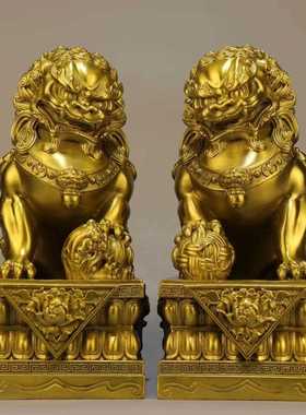 新款直销黄铜狮子摆件一对大型狮子大门口大小号北京狮客厅卧室乔