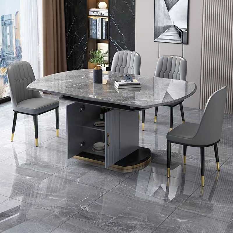 新款直销轻奢岩板餐桌家用小户型圆桌现代简约伸缩折叠实木带储藏