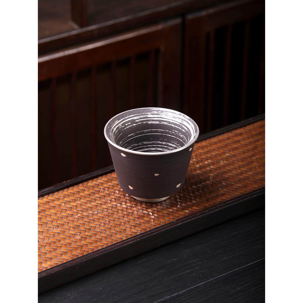 新款直销粗陶鎏银点银杯男女士陶瓷主人杯中式复古品茗杯茶碗茶盏