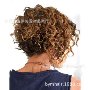 新款直销TK跨境假发 欧美假发女短卷发蓬松卷高温丝化纤假发头套