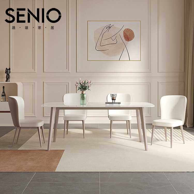 新款直销奶油风岩板餐桌现代简约桌子小户型餐厅餐桌椅组合长方形,住宅家具,岩板餐桌,淘宝优惠券,粉丝福利购,淘宝优惠卷