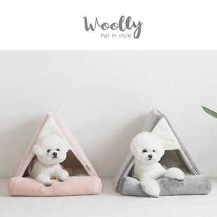 宠物狗窝猫犬床四季 直销现货韩Woolly带门帘毛绒舒适半封闭式 新款