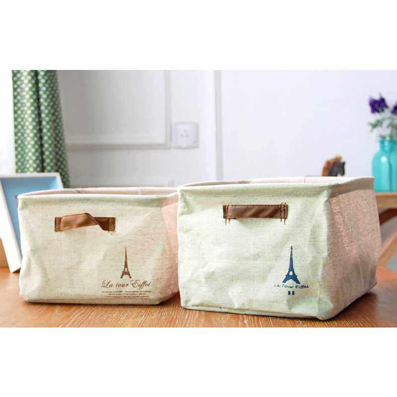 新款直销棉麻脏衣篮布艺内衣收纳筐衣柜皮把手铁塔桌面整理收纳篮,收纳整理,收纳筐,淘宝优惠券,粉丝福利购,淘宝优惠卷