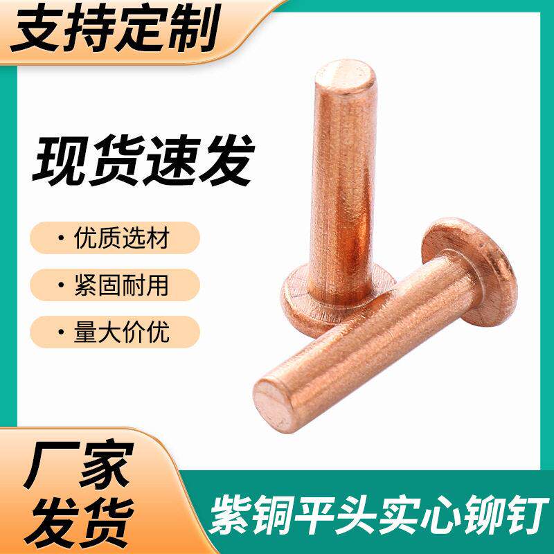 新款直销紫铜平头实心铆钉GB109平帽铜钉手打敲击式柳丁M2-M8