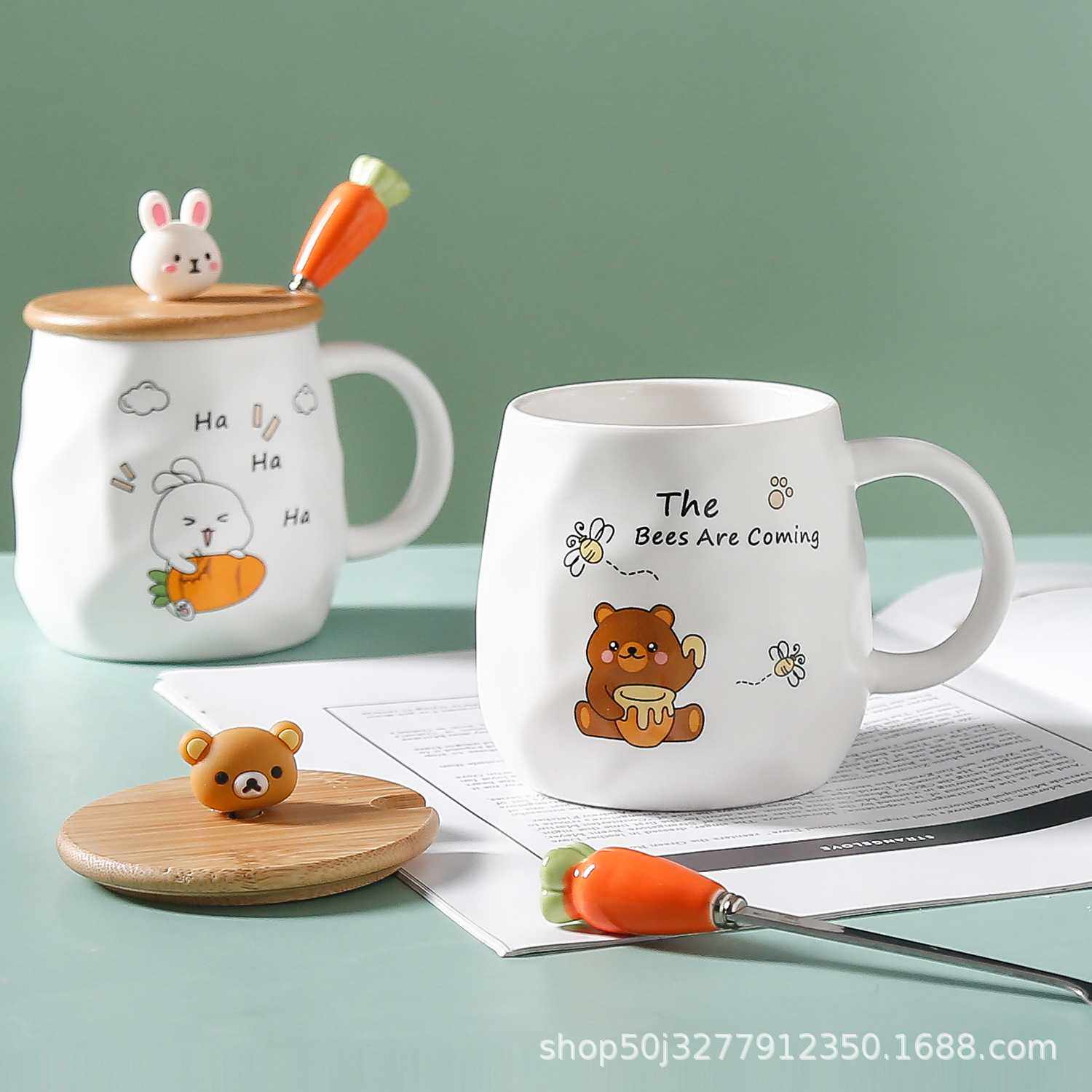 新款直销马克杯带盖带勺子可爱杯子陶瓷家用大容量情侣水杯女办公