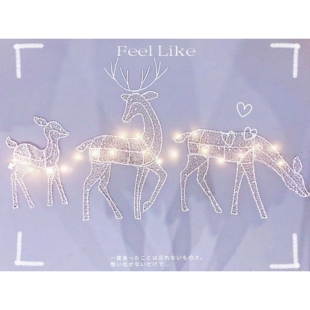 新款直销现货跨境圣诞鹿家3件套白色闪光母鹿小鹿大型圣诞饰品可