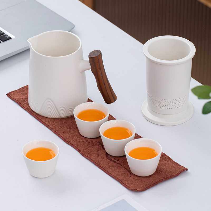 新款直销跨境便携式纯色陶瓷旅行茶具茶水分离一壶四杯商务礼品可,餐饮具,功夫茶具,淘宝优惠券,粉丝福利购,淘宝优惠卷