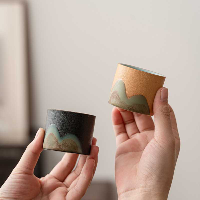 新款直销手绘远山茶杯礼盒装商务伴手礼单杯陶瓷文创釉画彩四色品